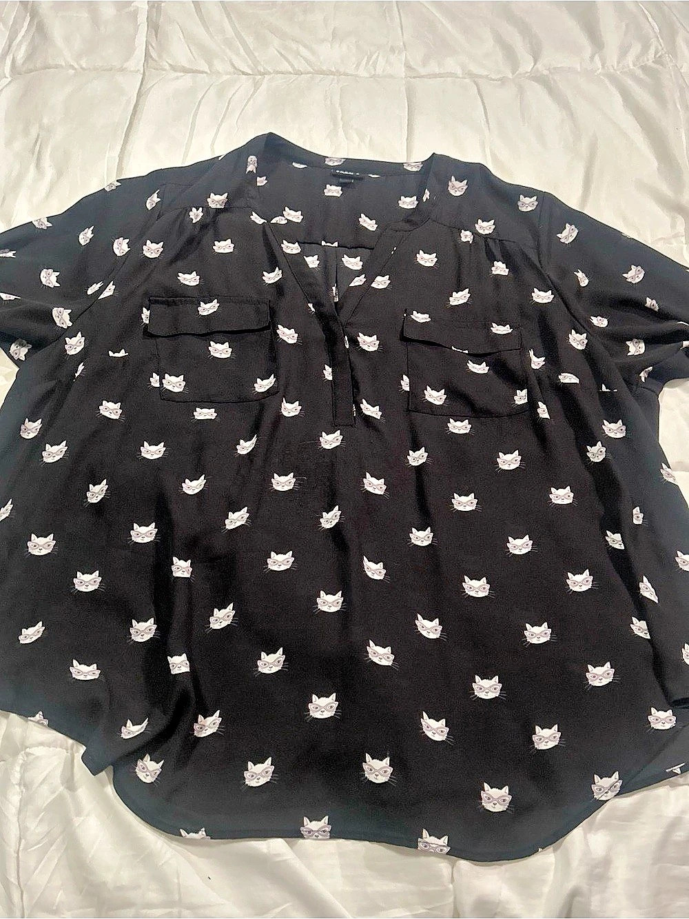 Torrid Harper Georgette Blouse Cat Print Black & Pink Size 3X
